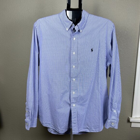 GUC Ralph Lauren Men's Blue & White Checkered Button Up Dress Shirt Size XL - Picture 1 of 5